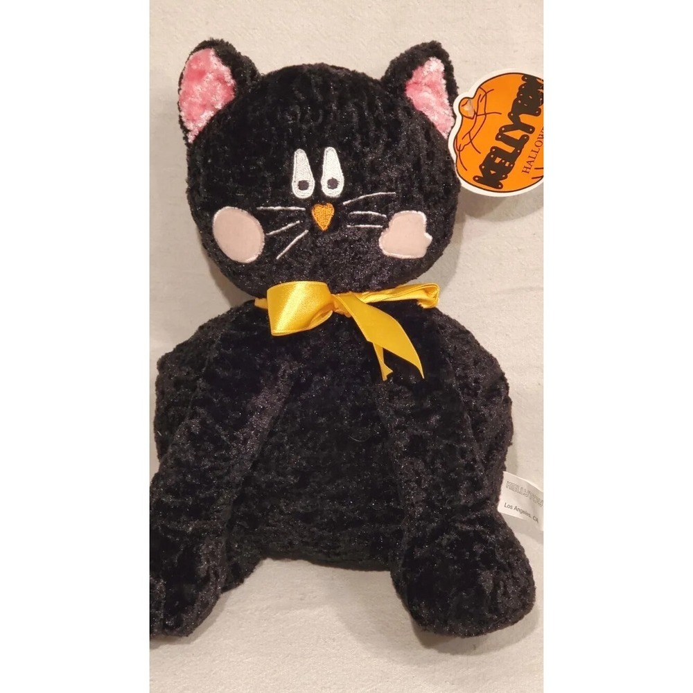 11" Chenille Black Cat Kellytoy Halloween Stuffed Animal Plush